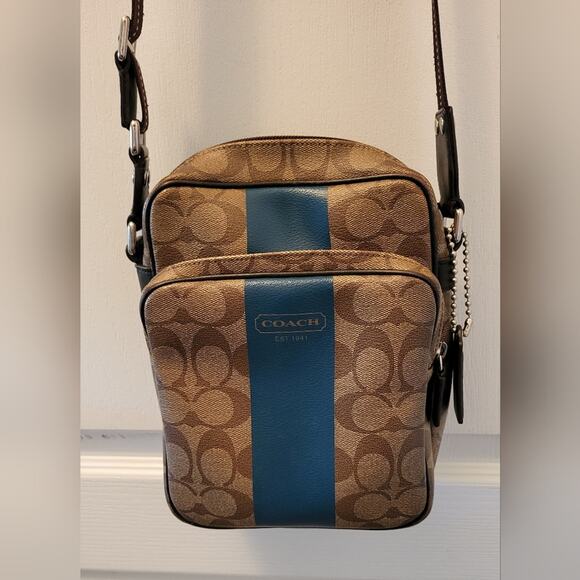 Y2K Coach Hertiage Signature Blue Stripe Messenger Bag EUC - Picture 9 of 16
